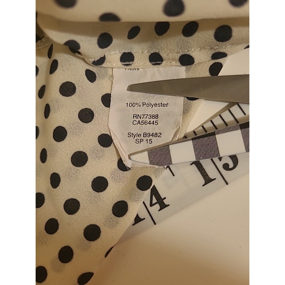 J Crew Cream Black Polka Dot Semi Sheer Sleeveless Blouse 1/4 Button Up Size 4 - Picture 6 of 9